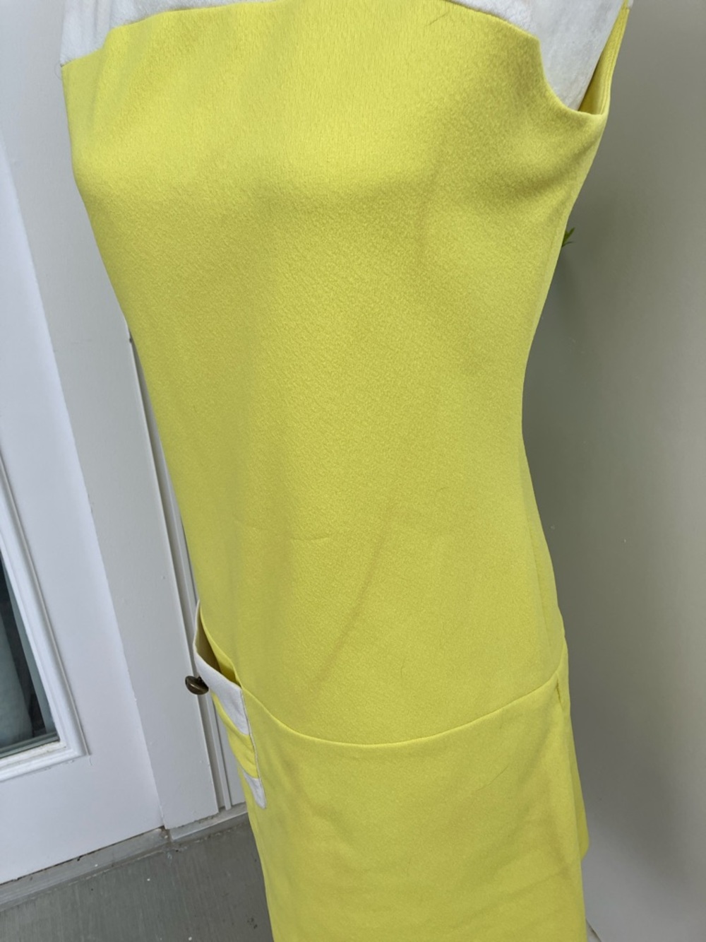 Vintage 60s Mod Bright Yellow White Stripe Knee Length Boxy Sleeveless Dress - Picture 7 of 14